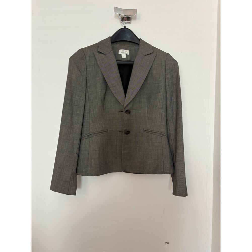 Ann Taylor LOFT Gray Blazer + Black Pants Suit Set Size 6 - Picture 2 of 6